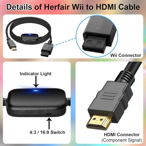 Herfair Wii to HDMI Adapter, 2026 Upgraded Component Signal Video Cable, 1080P Upscaler Full HD Output Compatible with Wii, Wii U, HDTV, Monitor & Supports All Wii Display Modes in Saudi Arabia