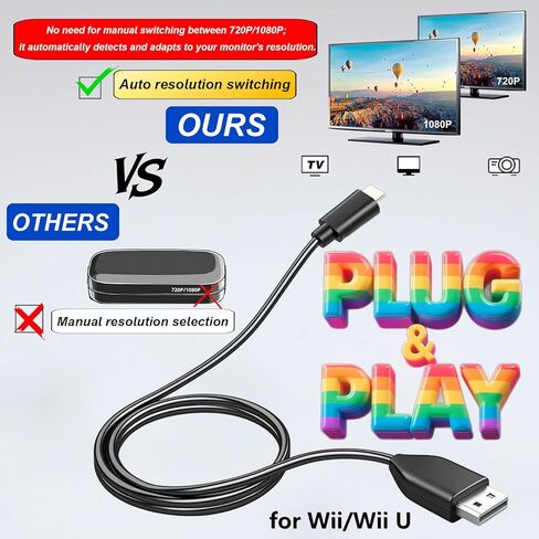 كابل محول Wii إلى HDMI للتلفزيون الذكي YPbPr مكون إشارة فيديو 1080P 2025 إصدار جديد خالٍ من التداخل وتحسين جودة الصورة متوافق مع Nintendo Wii/U in Kuwait