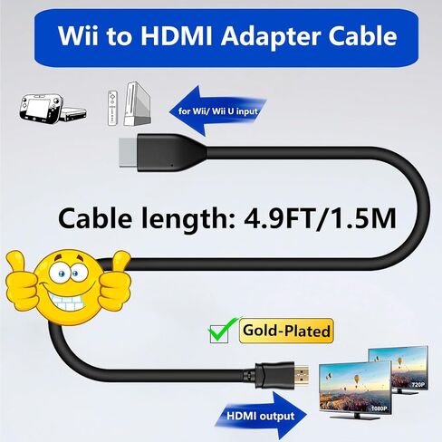 كابل محول Wii إلى HDMI للتلفزيون الذكي YPbPr مكون إشارة فيديو 1080P 2025 إصدار جديد خالٍ من التداخل وتحسين جودة الصورة متوافق مع Nintendo Wii/U in Kuwait
