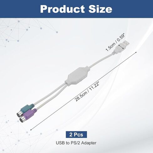 USB to PS/2 Adapter, PVC USB A Male to Dual PS/2 Female Converter Adapter for Wired Mouse/Keyboard/Computers Accessories, White in Saudi Arabia