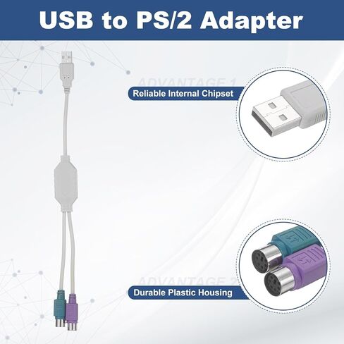USB to PS/2 Adapter, PVC USB A Male to Dual PS/2 Female Converter Adapter for Wired Mouse/Keyboard/Computers Accessories, White in Saudi Arabia