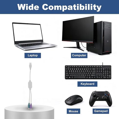 USB to PS/2 Adapter, PVC USB A Male to Dual PS/2 Female Converter Adapter for Wired Mouse/Keyboard/Computers Accessories, White in Saudi Arabia