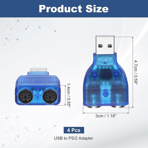 محول USB إلى PS/2، محول بلاستيكي USB A ذكر إلى PS/2 أنثى مزدوج للماوس السلكي/لوحة المفاتيح/ملحقات أجهزة الكمبيوتر، أزرق in Saudi Arabia