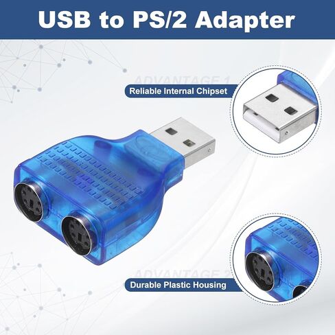 محول USB إلى PS/2، محول بلاستيكي USB A ذكر إلى PS/2 أنثى مزدوج للماوس السلكي/لوحة المفاتيح/ملحقات أجهزة الكمبيوتر، أزرق in Saudi Arabia
