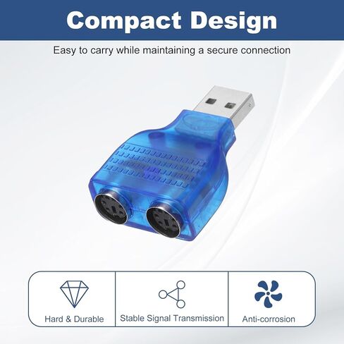محول USB إلى PS/2، محول بلاستيكي USB A ذكر إلى PS/2 أنثى مزدوج للماوس السلكي/لوحة المفاتيح/ملحقات أجهزة الكمبيوتر، أزرق in Saudi Arabia