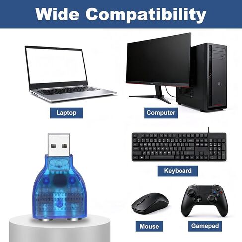 محول USB إلى PS/2، محول بلاستيكي USB A ذكر إلى PS/2 أنثى مزدوج للماوس السلكي/لوحة المفاتيح/ملحقات أجهزة الكمبيوتر، أزرق in Saudi Arabia