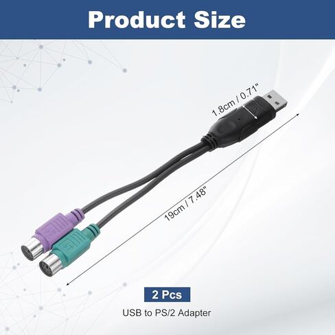محول USB إلى PS/2، محول PVC USB A ذكر إلى PS/2 أنثى مزدوج للماوس السلكي/لوحة المفاتيح/ملحقات أجهزة الكمبيوتر، أسود in Saudi Arabia
