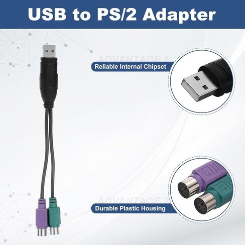 محول USB إلى PS/2، محول PVC USB A ذكر إلى PS/2 أنثى مزدوج للماوس السلكي/لوحة المفاتيح/ملحقات أجهزة الكمبيوتر، أسود in Saudi Arabia