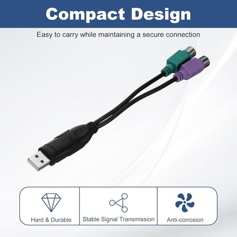 محول USB إلى PS/2، محول PVC USB A ذكر إلى PS/2 أنثى مزدوج للماوس السلكي/لوحة المفاتيح/ملحقات أجهزة الكمبيوتر، أسود in Saudi Arabia