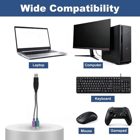 محول USB إلى PS/2، محول PVC USB A ذكر إلى PS/2 أنثى مزدوج للماوس السلكي/لوحة المفاتيح/ملحقات أجهزة الكمبيوتر، أسود in Saudi Arabia