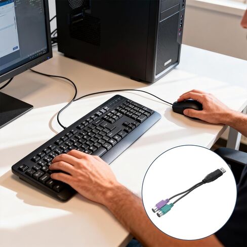 محول USB إلى PS/2، محول PVC USB A ذكر إلى PS/2 أنثى مزدوج للماوس السلكي/لوحة المفاتيح/ملحقات أجهزة الكمبيوتر، أسود in Saudi Arabia