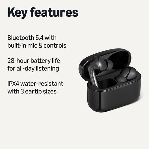 Amazon Basics Bluetooth Headphones True Wireless Earbuds IPX4Waterproof, in-Ear w/Mic,Charging Case, Black in Saudi Arabia