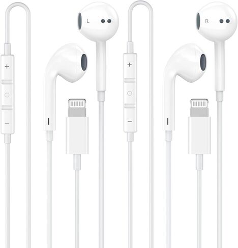 [معتمد من Apple MFi] 2 حزمة من سماعات الرأس Lightning، سماعات أذن سلكية True Plug and Play لأجهزة iPhone مع ميكروفون وتحكم في مستوى الصوت، سماعات داخل الأذن متوافقة مع iPhone 14 13 12 11 Pro Max XS XR 8 7 in Kuwait