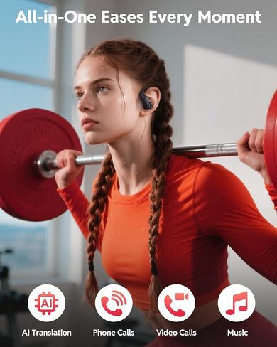 سماعات أذن بلوتوث PocBuds، سماعات أذن لاسلكية، وقت تشغيل 80 ساعة، حافظة شحن لاسلكية، شاشة رقمية، سماعات أذن رياضية مع خطاف أذن، صوت جهير عميق IPX7، سماعات أذن مقاومة للماء فوق الأذن للتلفزيون والهاتف والكمبيوتر المحمول باللون الأسود in Kuwait