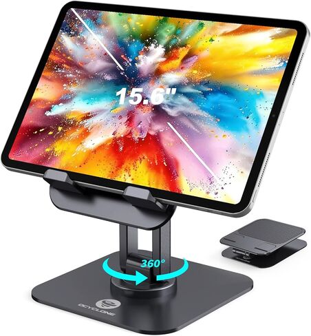 حامل iPad OCYCLONE، حامل iPad قابل للطي يدور 360 درجة للمكتب متوافق مع Kindle Tablet iPad 4" - 15.6" حامل شاشة محمول، أسود in Kuwait