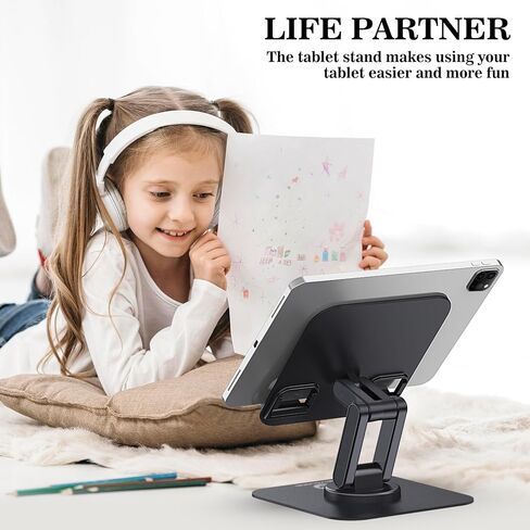 حامل iPad OCYCLONE، حامل iPad قابل للطي يدور 360 درجة للمكتب متوافق مع Kindle Tablet iPad 4" - 15.6" حامل شاشة محمول، أسود in Kuwait