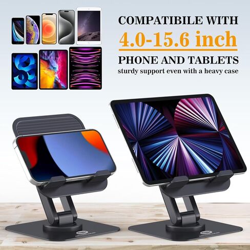 حامل iPad OCYCLONE، حامل iPad قابل للطي يدور 360 درجة للمكتب متوافق مع Kindle Tablet iPad 4" - 15.6" حامل شاشة محمول، أسود in Kuwait