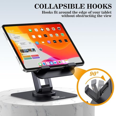 حامل iPad OCYCLONE، حامل iPad قابل للطي يدور 360 درجة للمكتب متوافق مع Kindle Tablet iPad 4" - 15.6" حامل شاشة محمول، أسود in Kuwait