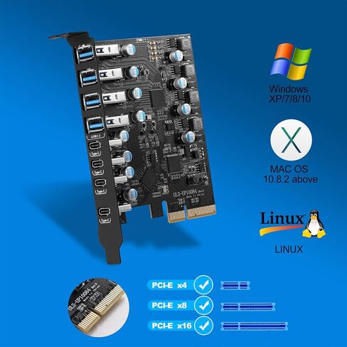 8-Port PCIe to USB3.2 Card Expansion 20Gbps 8 Ports 1 Type-C X 4 & 1 TypeA Splitter Adapter UsbC Controller Interface Ultra-Fast Expansion in Saudi Arabia