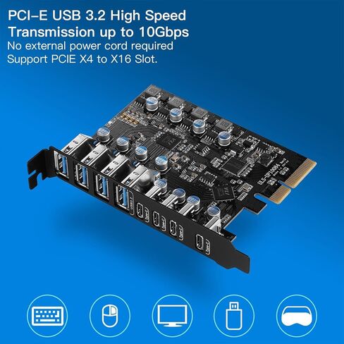 8-Port PCIe to USB3.2 Card Expansion 20Gbps 8 Ports 1 Type-C X 4 & 1 TypeA Splitter Adapter UsbC Controller Interface Ultra-Fast Expansion in Saudi Arabia