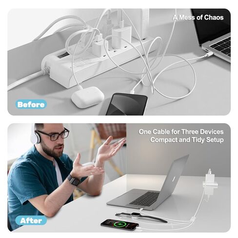 Travel Essentials for Apple Watch Charger, 100W 3 in 2 Dual USB C Multi Fast Charging Cable Portable USB C Cord for iPhone 17/16/15, iPad Pro, MacBook, Samsung, Google Pixel, iWatch Ultra/Series 1-11 in Kuwait