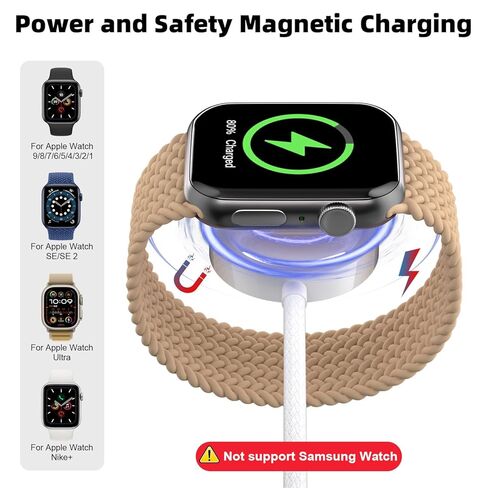 Travel Essentials for Apple Watch Charger, 100W 3 in 2 Dual USB C Multi Fast Charging Cable Portable USB C Cord for iPhone 17/16/15, iPad Pro, MacBook, Samsung, Google Pixel, iWatch Ultra/Series 1-11 in Kuwait