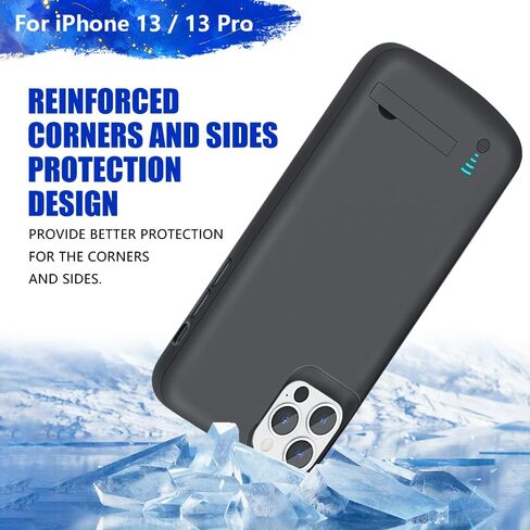 [حافظة بطارية إصدار جديد لهاتف iPhone 13/13 Pro، حافظة شاحن بطارية ممتدة قابلة لإعادة الشحن بقدرة 5000 مللي أمبير في الساعة، أضف 100% عصير إضافي (6.1 بوصة) أسود in Kuwait