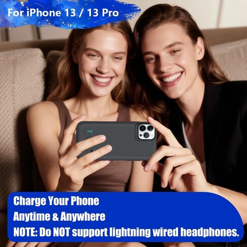 [حافظة بطارية إصدار جديد لهاتف iPhone 13/13 Pro، حافظة شاحن بطارية ممتدة قابلة لإعادة الشحن بقدرة 5000 مللي أمبير في الساعة، أضف 100% عصير إضافي (6.1 بوصة) أسود in Kuwait