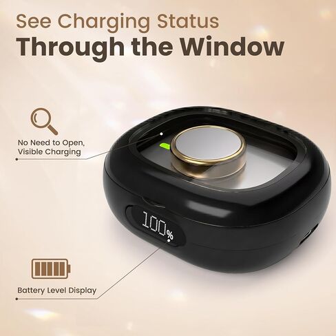 حافظة شحن لاسلكية لهاتف Oura Ring Gen 3 و4، شاحن سفر محمول بقدرة 2000 مللي أمبير في الساعة مع شاشة LED ونافذة شفافة، ما يصل إلى 15 عملية شحن كاملة، تناسب in Kuwait