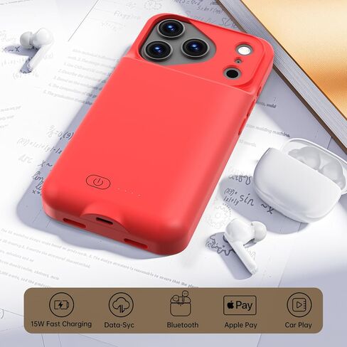 حافظة بطارية GIN FOXI لهاتف iPhone 17 Pro Max، شاحن حافظة قابلة لإعادة الشحن 8500 مللي أمبير في الساعة، حزمة بطارية قوية وخفيفة الوزن للغاية 15 واط، صندوق عصير TPU مضاد للسقوط للشحن السريع لهاتف 17 Pro Max (6.9 بوصة) أحمر in Kuwait