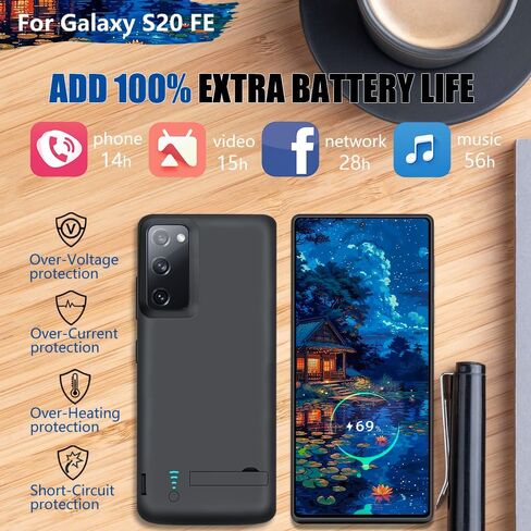 Sitong [حافظة بطارية مطورة لهاتف Samsung Galaxy S20 FE 5G، حافظة شاحن بطارية ممتدة قابلة لإعادة الشحن بقدرة 5000 مللي أمبير في الساعة، أضف 100% عصير إضافي (6.5 بوصة) أسود in Kuwait