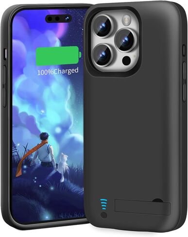 [حافظة بطارية مطورة لهاتف iPhone 15 Pro Max، حافظة شحن/شاحن بطارية ممتدة قابلة لإعادة الشحن بقدرة 6000 مللي أمبير في الساعة، أضف 100% عصير إضافي (6.7 بوصة) أسود in Kuwait