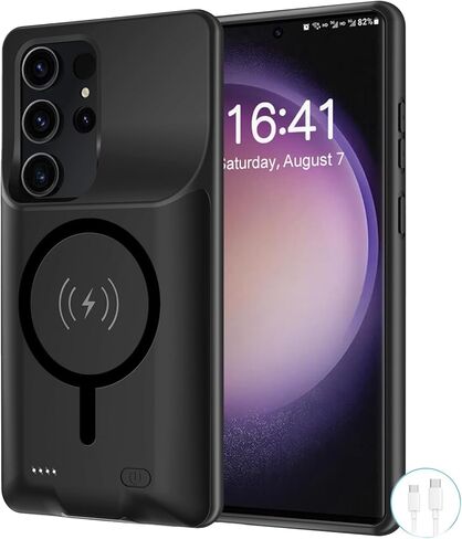 حافظة بطارية لهاتف Galaxy S26 Ultra، [12000 مللي أمبير] حافظة شحن ذكية ممتدة رفيعة قابلة لإعادة الشحن متوافقة مع هاتف Galaxy S26 Ultra (6.9 بوصة) غطاء شاحن بطارية احتياطية - أسود in Kuwait