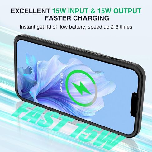 حافظة بطارية لهاتف iPhone 14 Pro Max/14 Plus/13 Pro Max/12 Pro Max، حافظة قابلة لإعادة الشحن مصنوعة من مادة TPU الناعمة المضادة للانزلاق نحيفة 8000 مللي أمبير في الساعة 15 وات صندوق عصير شحن سريع لهاتف 12/13/14 Pro Max/14 Plus 6.7 بوصة - أسود in Kuwait