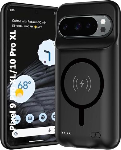Battery Case for Google Pixel 9/10 Pro XL, 10000mAh Portable Protective Charging Case with Wireless Charging Compatible for Pixel 9/10 Pro XL (6.8 inch) Battery Pack Charger Case with Carplay (Black) in Saudi Arabia