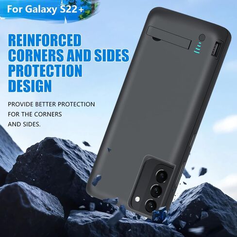 [جراب بطارية 2026 جديد لهاتف Samsung Galaxy S22+، حافظة شاحن بطارية ممتدة قابلة لإعادة الشحن بقدرة 5000 مللي أمبير في الساعة، أضف 100% عصير إضافي (6.6 بوصة) أسود in Kuwait