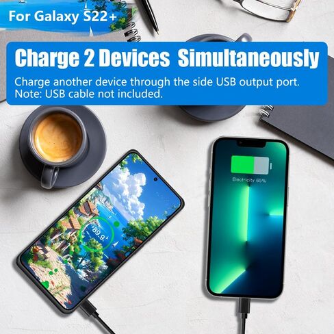 [جراب بطارية 2026 جديد لهاتف Samsung Galaxy S22+، حافظة شاحن بطارية ممتدة قابلة لإعادة الشحن بقدرة 5000 مللي أمبير في الساعة، أضف 100% عصير إضافي (6.6 بوصة) أسود in Kuwait