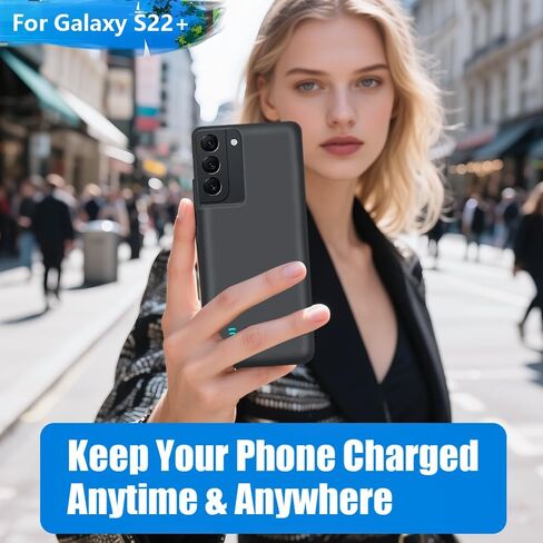 [جراب بطارية 2026 جديد لهاتف Samsung Galaxy S22+، حافظة شاحن بطارية ممتدة قابلة لإعادة الشحن بقدرة 5000 مللي أمبير في الساعة، أضف 100% عصير إضافي (6.6 بوصة) أسود in Kuwait