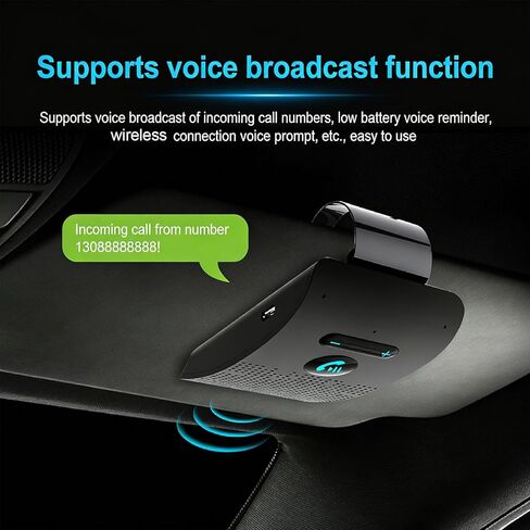 Tangxi Bluetooth Car Speaker, Bluetooth in Car Speakerphone, Handsfree Auto Speaker for Cell Phone, Support 2 Phones Connected, Vibration & Voice Broadcast, with Visor Clip in Saudi Arabia
