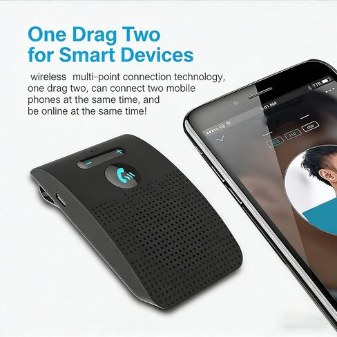 Tangxi Bluetooth Car Speaker, Bluetooth in Car Speakerphone, Handsfree Auto Speaker for Cell Phone, Support 2 Phones Connected, Vibration & Voice Broadcast, with Visor Clip in Saudi Arabia