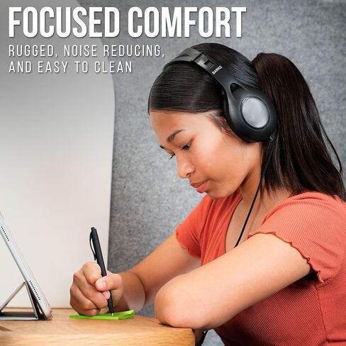 سماعات Barks Rugged Classroom (12 حزمة) - سماعات رأس كبيرة التحمل للطلاب من مرحلة الروضة إلى الصف الثاني عشر - تصميم متين، سلك خالٍ من التشابك، مريح، سهل التنظيف، مثالي للاستماع والتعلم in Kuwait