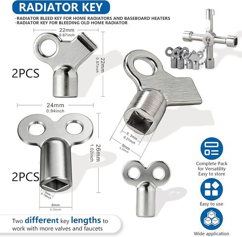 Sillcock Key and Radiator Key Set (6-Piece) - Includes 2 Water Meter Keys & 4 Bleeder Valves for 1/4, 9/32, 5/16, 11/32 Inch Outdoor Faucets, Spigots, and Radiators - Home & Commercial in Saudi Arabia