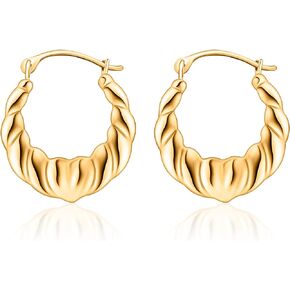 PORI JEWELERS 10K Solid Gold Bradied Patterned Oval Heart Hoop Earrings- 2X20mm- Oval Love Heart Hoop Earrings