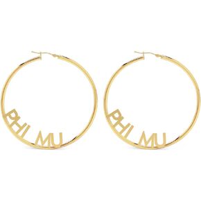Sorority Shop Phi Mu- Hoop 18K Gold Plated Dainty Earrings for Women - Phi Mu Jewelry with Ideal 2" Diameter Hoops - Phi Mu Gifts