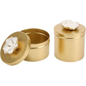 NIKKY HOME Metal Jewelry Box Set of 2, Vintage Gold Metal Jewelry Box with Flower Round Jewelry Display Organizer Holder Trinket Storage Tank Container for Home Decor Gift for Girls Women