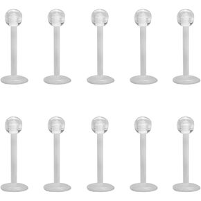 Clear Stud Earrings for Sports Work Surgery, Bioflex Plastic Clear Cartilage Earring Retainer, Ashley Vertical Labret Lip Rings Jewelry, Plastic, plastic