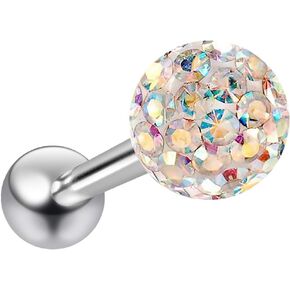 Evonix 14g Aurora Borealis Sparkling Tongue Ring Glittery Sparkly Crystal For Women Gem Piercing Rings Ball
