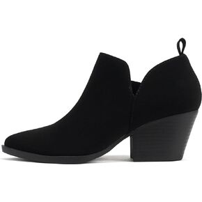 Soda “SECTORY" ~ Women Pointed Toe V-Cut Low Heel Ankle Bootie Shootie with Side Zipper