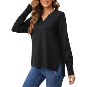 SPARKLE & SKY سترات نسائية برقبة على شكل حرف V بلوفر خفيف الوزن بفتحات جانبية وأكمام طويلة وسترات عالية ومنخفضة للنساء in Kuwait