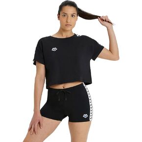 تي شيرت نسائي من ARENA Icons Corinne Team قصير الأكمام وفضفاض مناسب من القطن النشط، تي شيرت مريح برقبة دائرية للتمرين